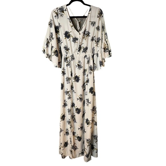 Women’s Anama White With Floral Print Maxi Dress With Bells Sleeves - Picture 2 of 12